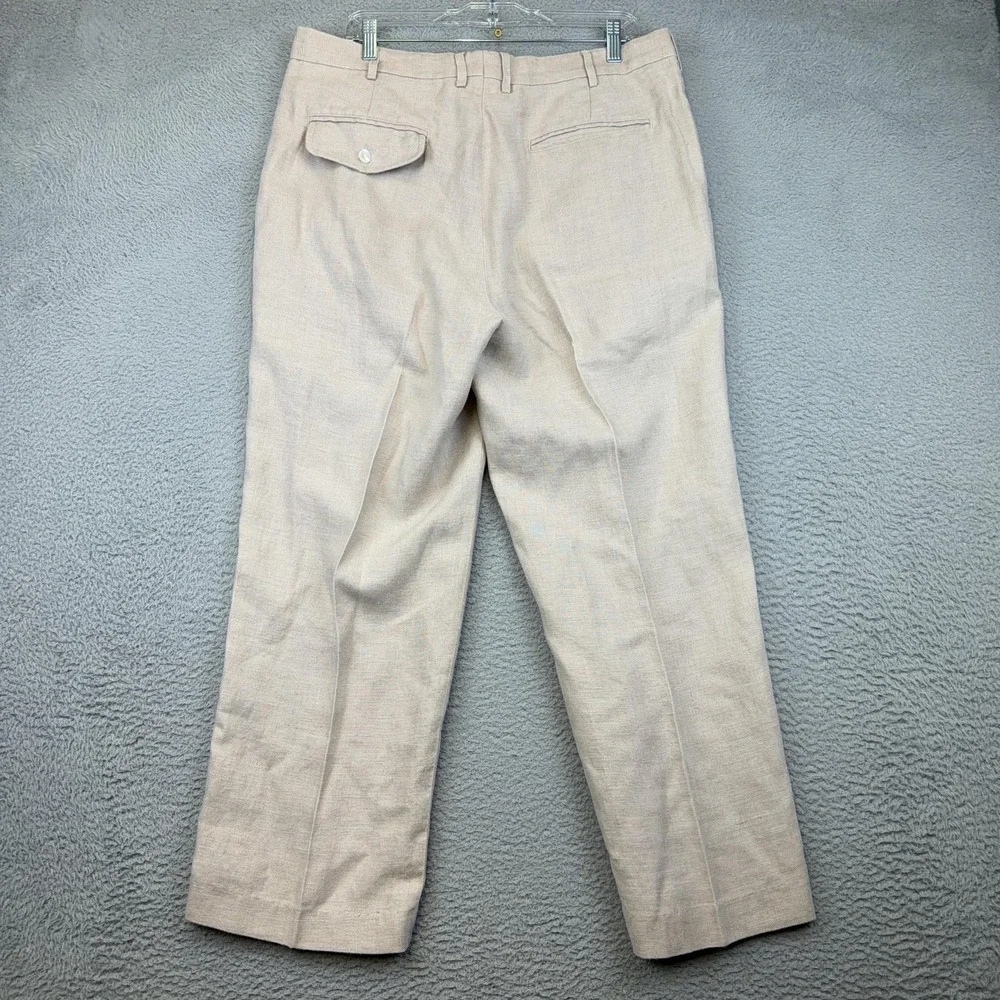 Orvis Pants Mens 36x28 Beige 100% Linen Pleated Dress Trousers Classic Fit